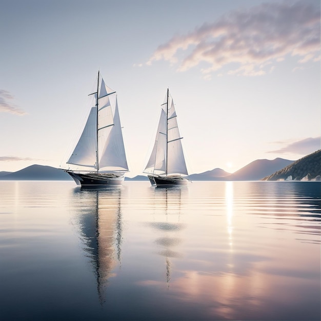 Es gibt zwei Segelboote, die im Wasser segeln