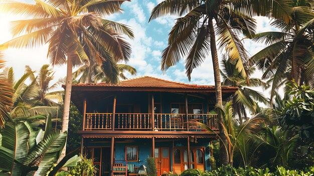 Foto esta es una hermosa casa de playa ubicada en un paraíso tropical la casa está rodeada de exuberantes palmeras y tiene una impresionante vista del océano