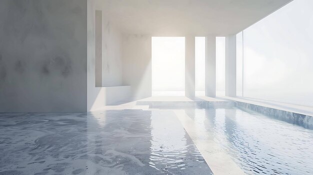 Esta es una hermosa imagen de una moderna piscina cubierta el agua es cristalina y refleja la luz de las grandes ventanas