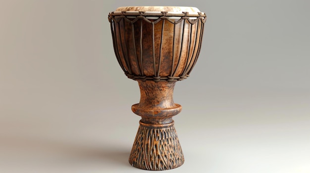 Foto esta es una hermosa representación en 3d de un tambor tradicional africano de djembe. el tambor está hecho de madera y tiene una cabeza de cuero crudo.