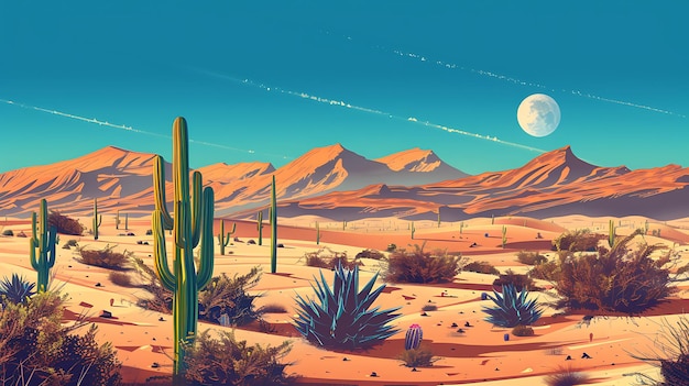 Foto este es un hermoso paisaje de un desierto con plantas gigantes de cactus plantas de agave y montañas en el fondo