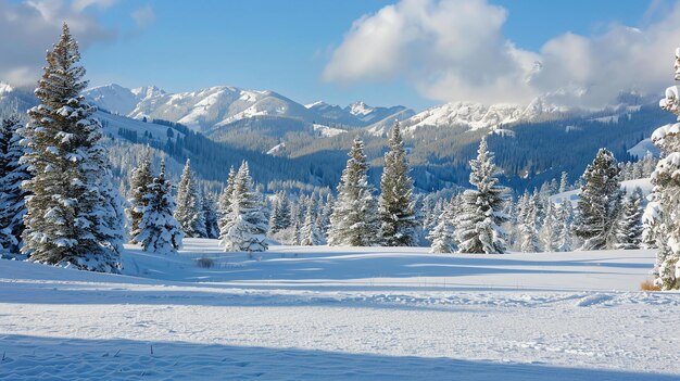 Este es un hermoso paisaje de invierno los árboles cubiertos de nieve y las montañas son una vista para la vista