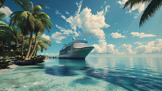 Foto este es un hermoso paisaje de una isla tropical con un crucero atracado en el muelle
