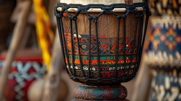 Este es un hermoso y único tambor de djembe africano tallado a mano y pintado con colores vibrantes.