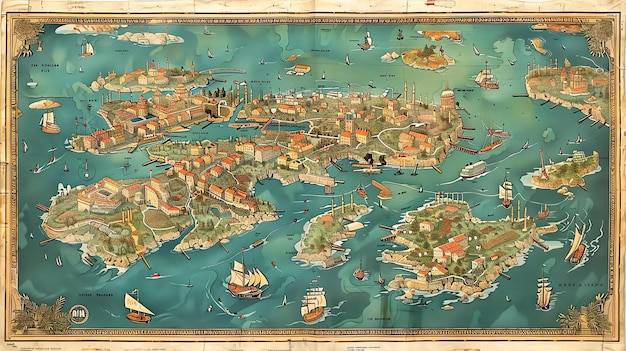 Foto esta es una ilustración de un antiguo mapa de constantinopla