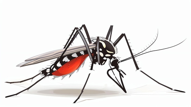 Foto esta es una ilustración detallada de un mosquito. el mosquito es negro con marcas blancas en su cuerpo y alas.