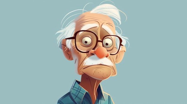 Esta es una ilustración de dibujos animados de un anciano con gafas y una camisa a cuadros tiene una expresión de sorpresa en su cara