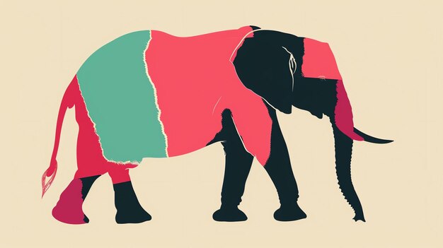 Esta es una ilustración de un elefante. El elefante está mirando a la izquierda y está en posición de caminar.