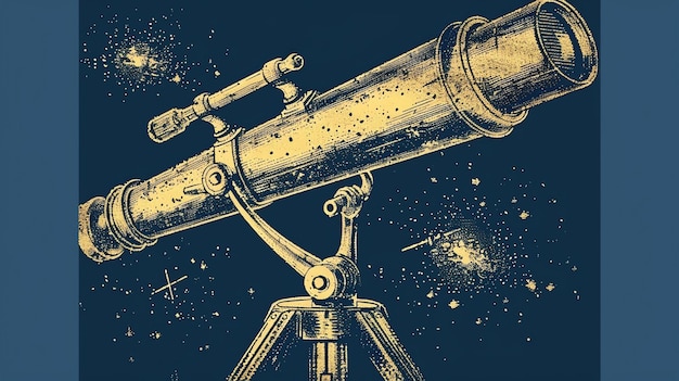 Foto esta es una ilustración de un telescopio antiguo. el telescopio está hecho de bronce y tiene un cañón largo. está montado en un trípode.