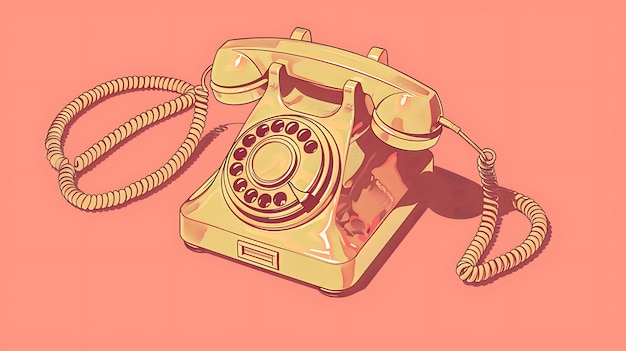 Foto esta es una ilustración vectorial de un teléfono rotativo antiguo. el teléfono es amarillo y tiene un fondo rosa.