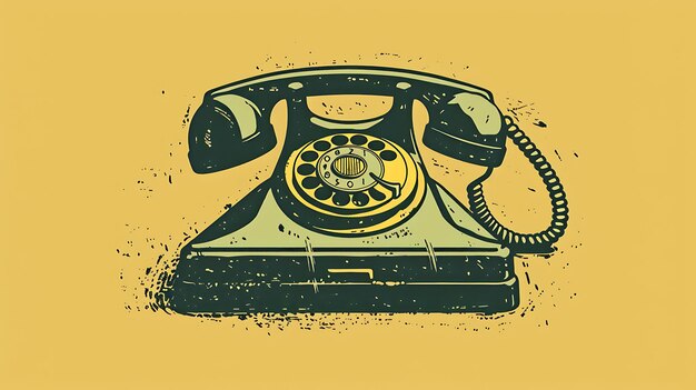 Foto esta es una ilustración vectorial de un teléfono rotativo antiguo. el teléfono es de color verde oscuro y tiene un dial amarillo.