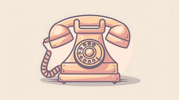 Esta es una ilustración vectorial de un teléfono rotativo vintage. El teléfono es de color rosa claro con un dial blanco y un cable rosa.