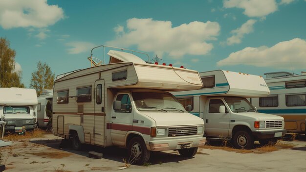 Esta es una imagen de una camioneta vintage tiene un cuerpo blanco el cielo es azul y hay algunas nubes en el fondo