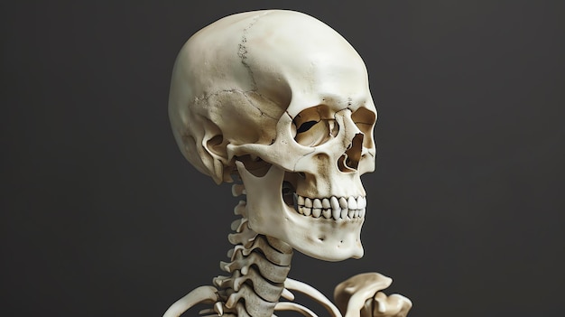 Esta es una imagen detallada de un cráneo humano el cráneo se muestra de perfil y es claro ver los diferentes huesos que componen la estructura