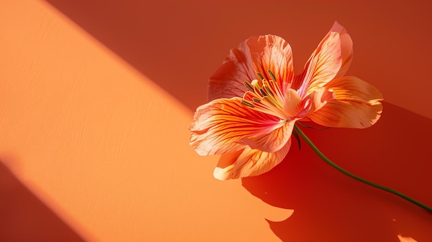 Esta es una imagen de una hermosa flor de naranja en plena floración contra un fondo naranja sólido