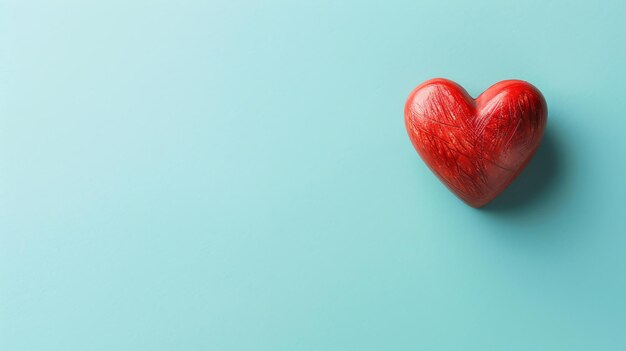 Foto esta es una imagen simple pero elegante de un corazón rojo sobre un fondo azul el corazón tiene una ligera textura y el fondo azul es liso