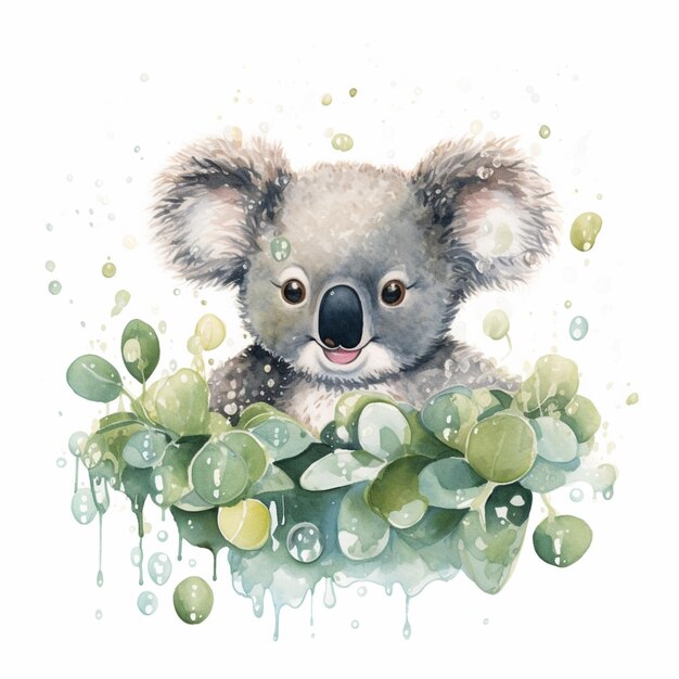 Es ist ein Koala-Bär sitzt in einem Busch mit Wassertropfen generative ai
