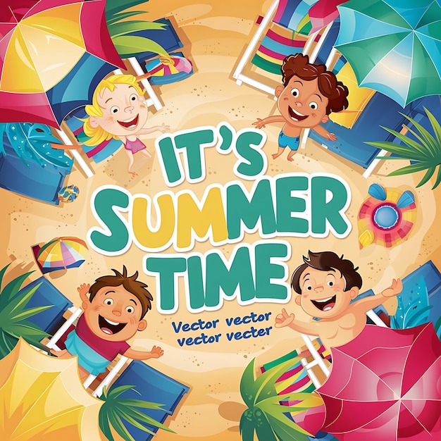 Es ist ein Sommer-Vektor mit Kindern am Strand