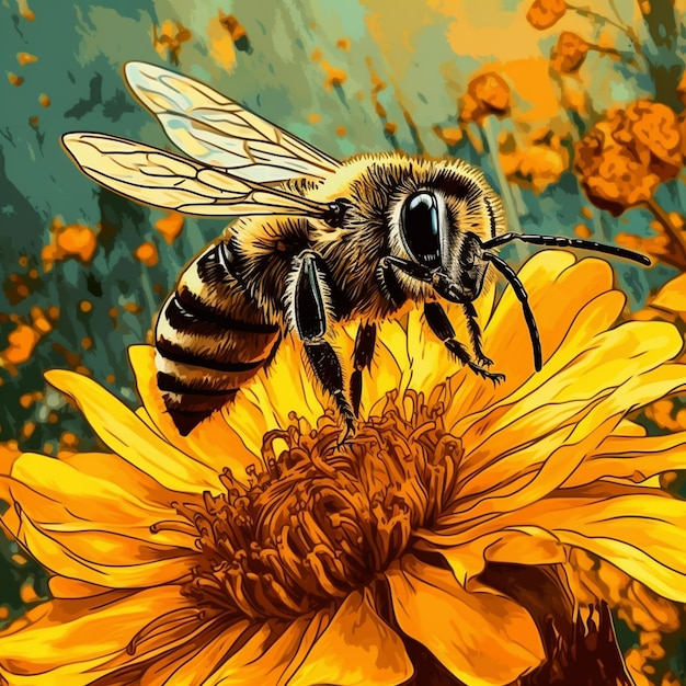 Es ist eine Biene, die auf einer Blume sitzt