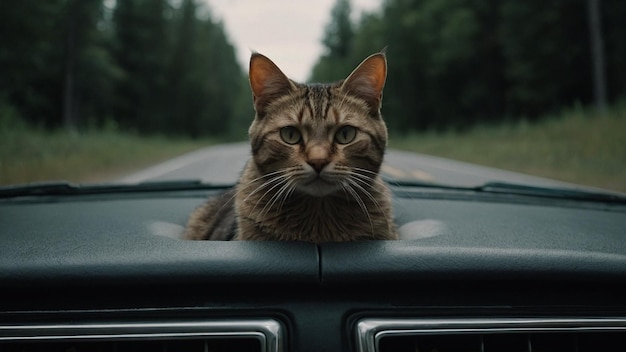 Foto es ist eine schöne katze im auto und es ist ziemlich überraschend