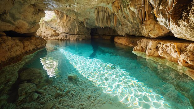 Este es un lago subterráneo dentro de una cueva el agua es cristalina