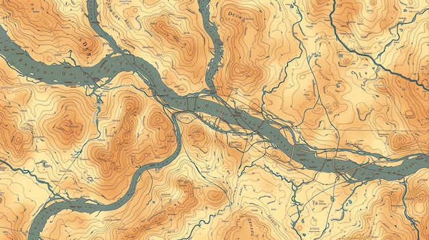 Este es un mapa vintage detallado de una ciudad ficticia. El mapa muestra las principales carreteras, ríos y puntos de referencia.