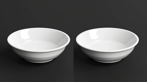 Foto es un plato profundo de cuenco blanco vacío para comida líquida, sopa, salsa, arroz o avena. la maqueta muestra la vista superior y la vista lateral de un plato de cerámica redondo.