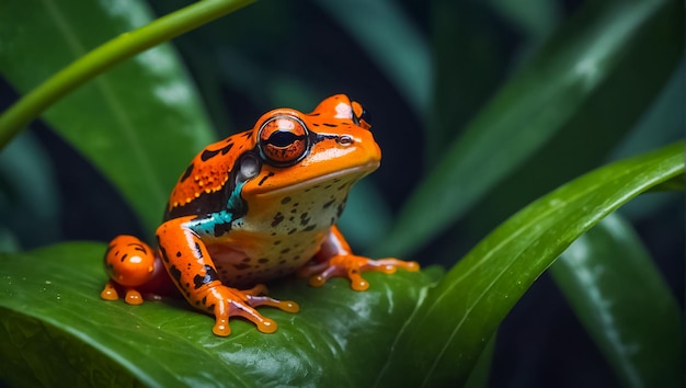 Es una rana roja tropical linda.