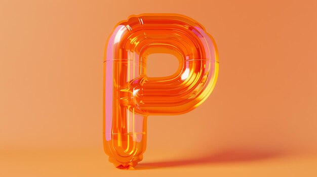 Esta es una representación en 3D de la letra P. La letra está hecha de un material transparente y brillante con un ligero tono naranja.