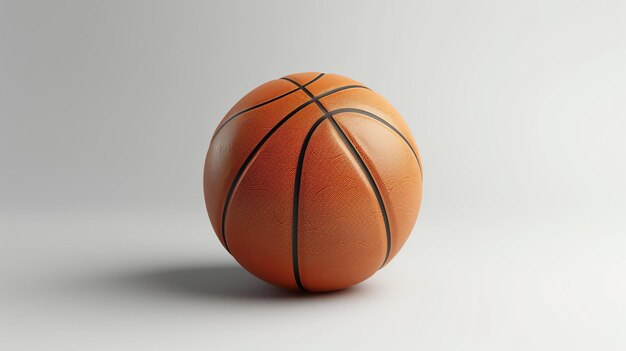 Esta es una representación en 3D de una pelota de baloncesto. La pelota tiene una textura realista y está iluminada por una luz suave.