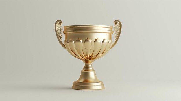 Esta es una representación en 3D de un trofeo de oro. El trofeo está sobre un fondo blanco y está centrado en el marco.