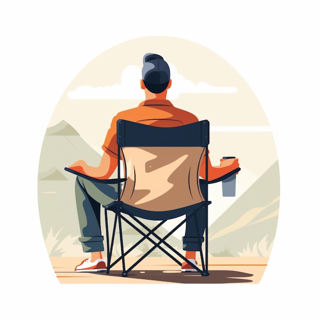 Es sitzt ein Mann auf einem Stuhl mit einer Tasse Kaffee.