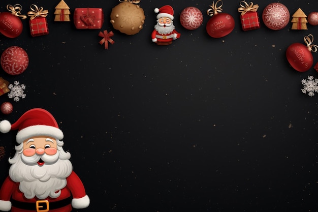 Es steht ein Weihnachtsmann vor einem schwarzen Hintergrund.