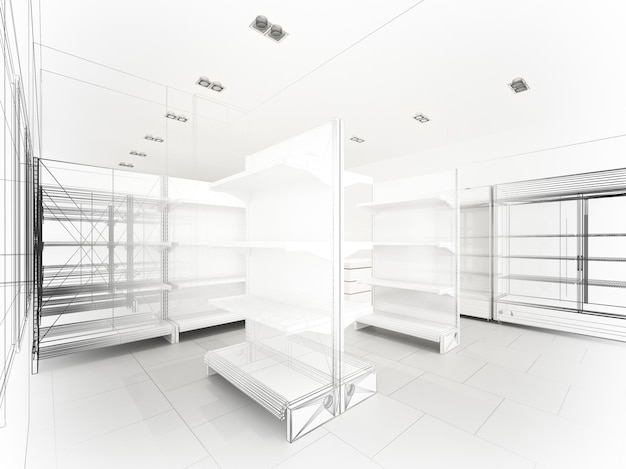 Esboçar o projeto de renderização em 3d de supermercado