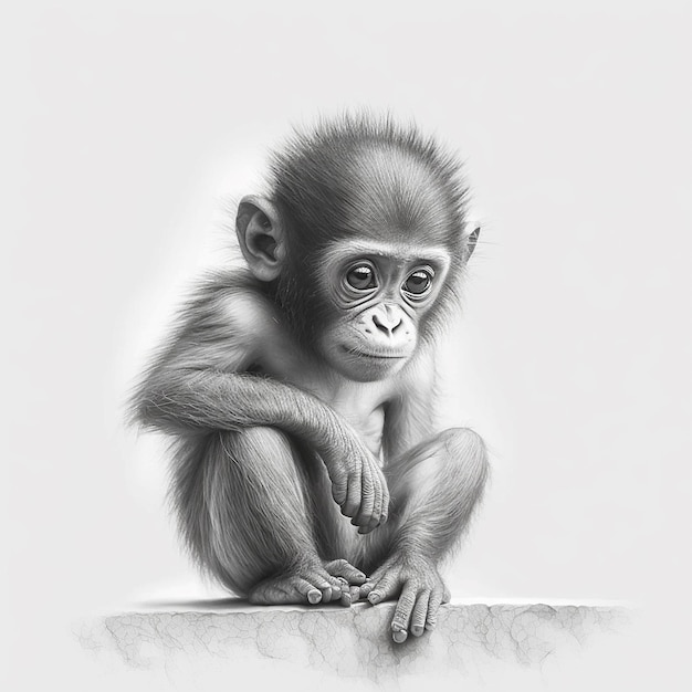 Retrato Realista De Um Macaco Adulto Em Fundo Branco Ilustração Stock -  Ilustração de desenho, multa: 289792362