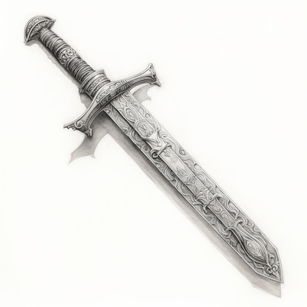 Esboço a lápis espada bizantina em IA generativa de fundo branco