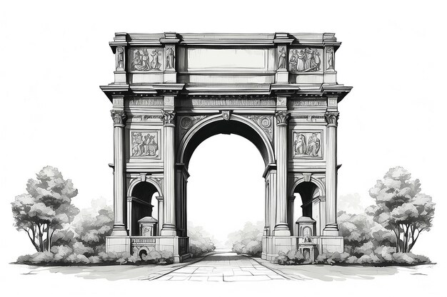 Esboço arquitetônico do Arco do Triunfo desenhado à mão