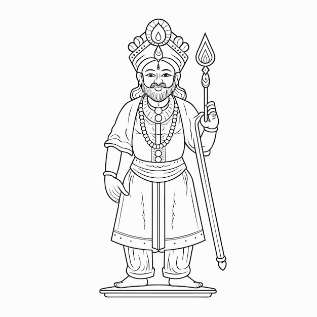 Foto esboço arte de linha única desenhada à mão página para colorir desenho de linha dia de shivaji