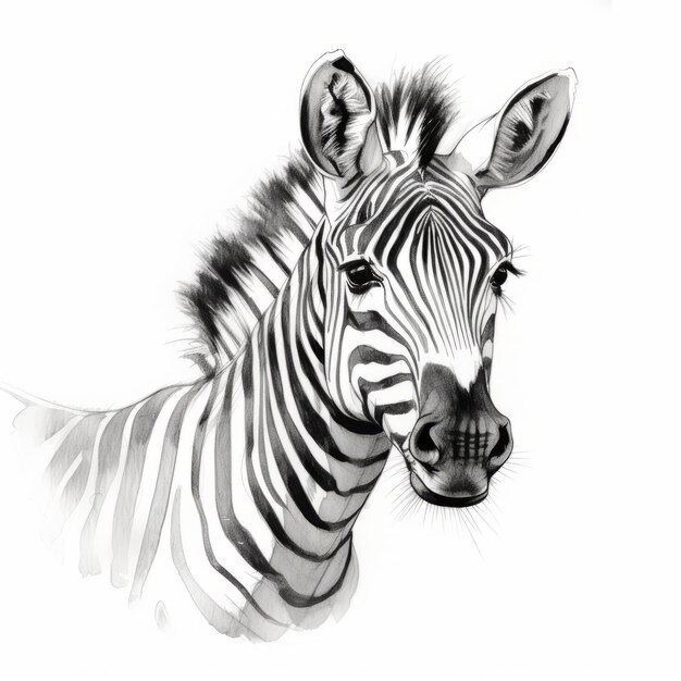 Esboço característico da cabeça de zebra em aquarela