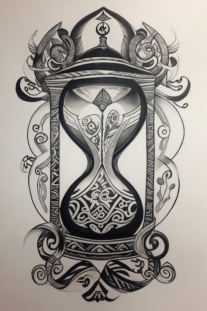 Esboço da arte da tatuagem de uma ampulheta com um padrão