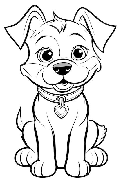 Esboço da página para colorir da página para colorir de crianças ilustração de cachorro fofo