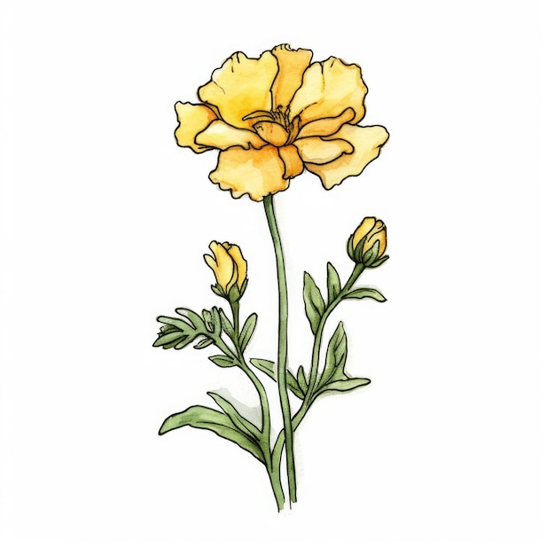 Esboço de aquarela de Freesia Ilustração de um Marigol amarelo claro