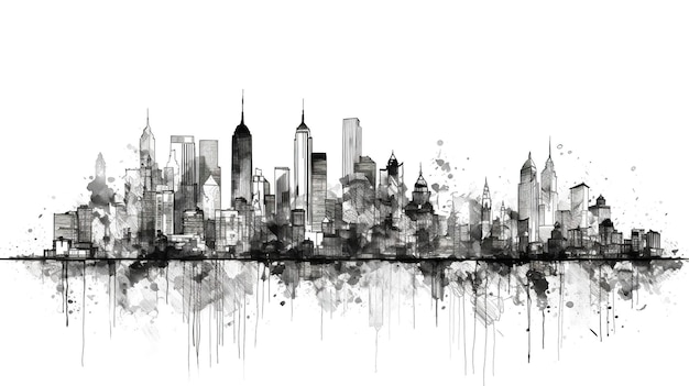 Esboço de cidade preto e branco de desenho contínuo Criado com tecnologia Generative AI