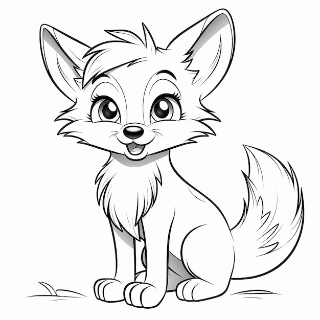 Esboço de desenho animado de raposa feliz desenhando ilustração em preto e branco Imagem gerada por IA