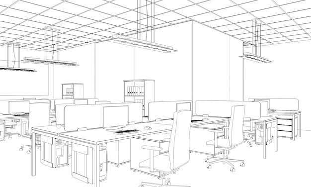 esboço de esboço de ilustração 3D de visualização de contorno de escritório