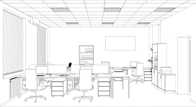 esboço de esboço de ilustração 3D de visualização de contorno de escritório