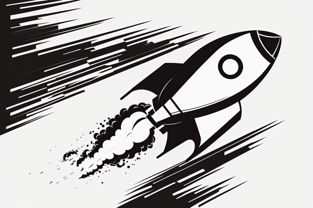 Foto esboço de ilustração de foguete preto e branco fundo branco generative ai