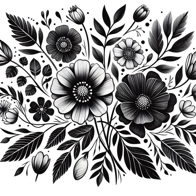 Esboço de ilustração vetorial de flores desenhada à mão