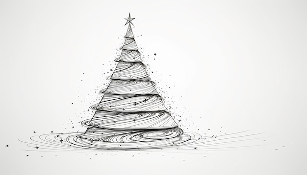 Esboço de lápis de mão minimalista de árvore de Natal com fio