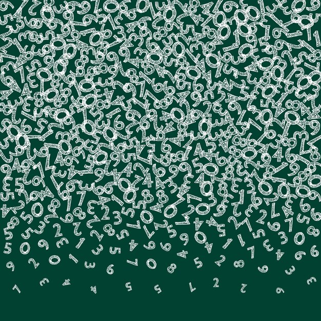 Esboço de números de giz caindo conceito de estudo de matemática com dígitos voadores Imaculado de volta à escola matemática bandeira em fundo de quadro preto Ilustração de números caindo